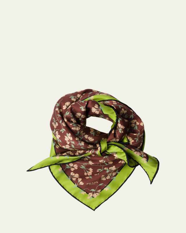Triangle Floral-Print Silk Scarf